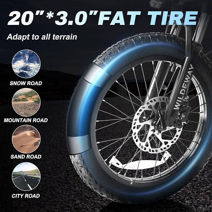 Wildeway Folding Electric Bike for Adults with 32Ah Battery Long Range 750W Motor 28MPH, 20"x 3.0"Fat Tire Foldable EBike, Urban City Commuter Men Women Bicycle 7 Speed Gear