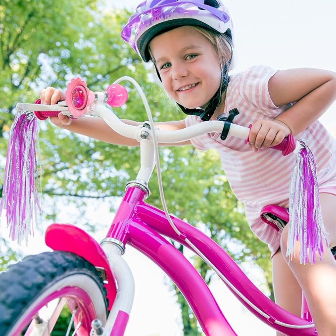 U-LIAN Kids Streamers and Bike Bell for Girls-1 Pack Flower Bicycle Bell with 2 Pack Handlebar Streamers Scooter Tassels for Children's Bike Accessories