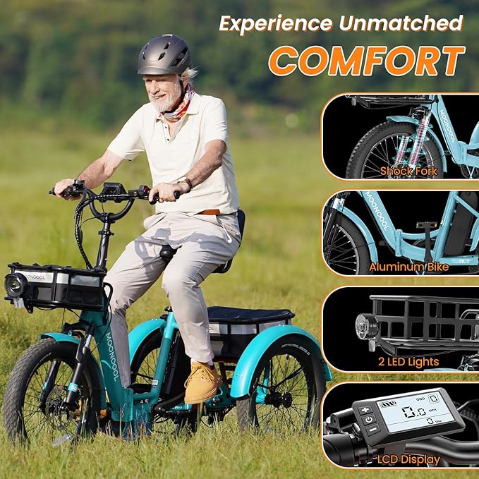 MOPHOTO Electric Tricycle for Adults, 20in 3 Wheels Folding Electric Bicycle Bikes, 48V 500W Electric Trike Ebike with Aluminum Frame, Removable Battery