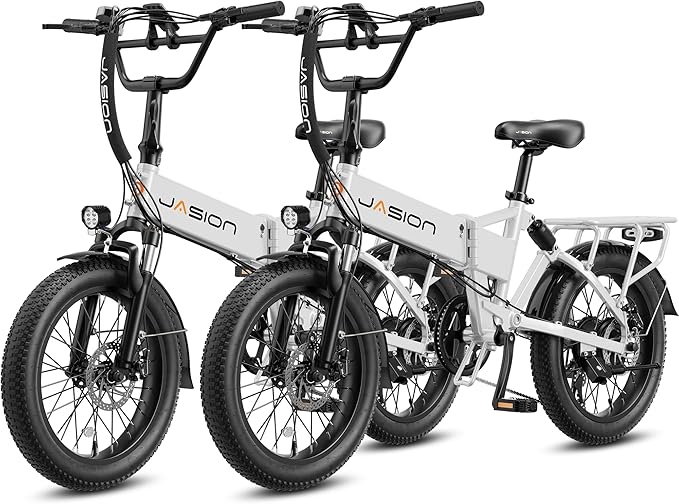 Jasion EB7 20" Foldable Electric Bike Fat Tire for Adults, 1200W Peak, 48V Removable UL-Certified Battery, 28MPH 55 Mi Range Commuter Electric Bike with Dual Suspension for City,Beach,Snow,Mountain