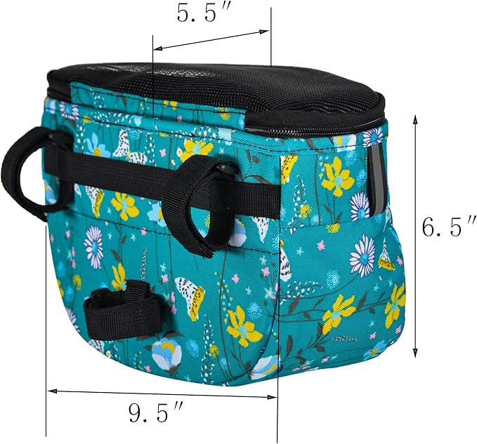 Kids Bike Basket,Durable Front Frame Bicycle & Scooter Basket Bag,Waterproof Fabric Bicycle Handlebar Bag for Boys, Girls, Toddlers with Zipper Mesh Lip (Light Blue Flower)