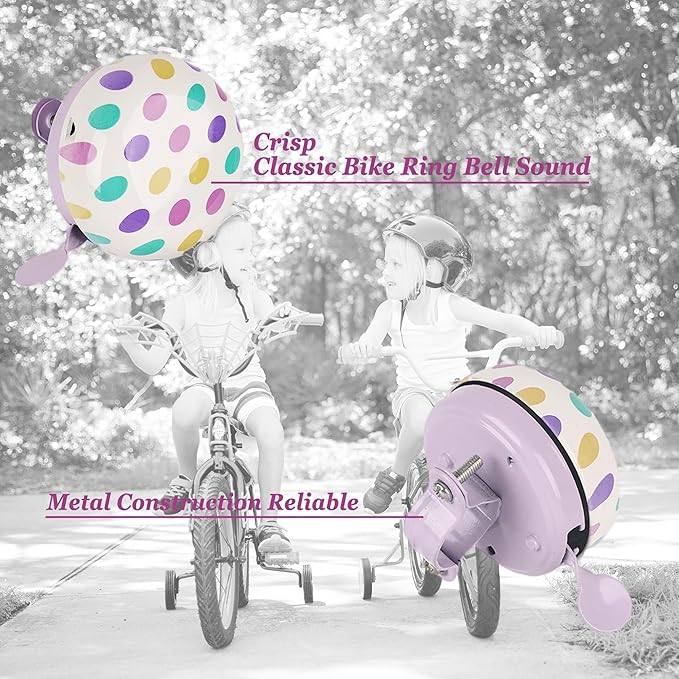 Kids Bike Bell Colorful– Cute Polka Dot Bicycle Bell for Girls, Toddler Scooter Bell with Loud Ring Sound, Vintage Bell for Kids Bike Handlebar