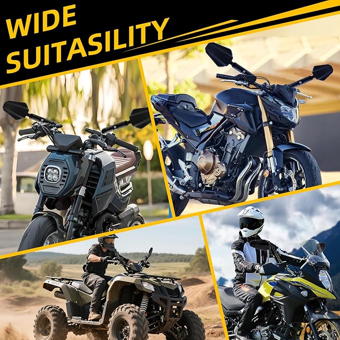 Adventure Motorcycle Mirrors - Universal 7/8" Handlebar ATV Mirrors, 360 Adjustable M10 M8 Black Foldable Rear View Mirror Compatible with ATV, Scooter, Street Bike, Dirt Bike, Snowmobile and More