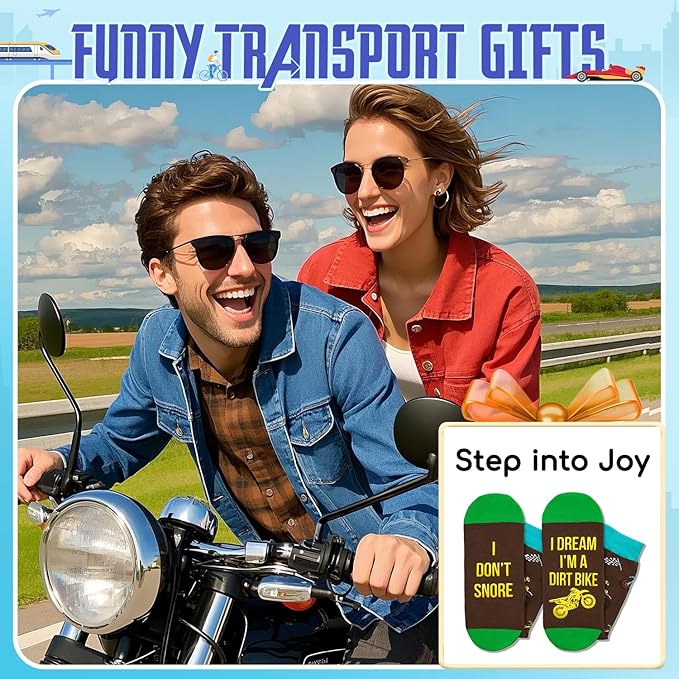 Zmart Funny Transportation Gifts - Race Car Train Motorcycle Tractor Bike Socks for Adult