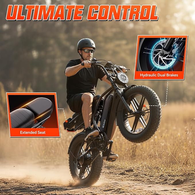 TST Electric Bike for Adults 1500W Peak 20" Fat Tire All-Terrain E-Bike 60/130 Miles 28 MPH Electric Dirt Bike - 48V 15/30 AH Battery Tested to UL 2849 Powered Electric Bicycle
