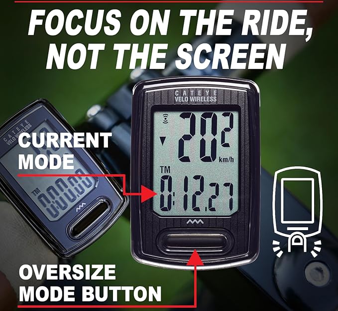 CATEYE Velo Wireless Bike Computer – Analog Speedometer & Odometer with Calorie Tracking, Auto Start/Stop, Programmable Odometer, Waterproof IPX8, Secure Zip-Tie Mount