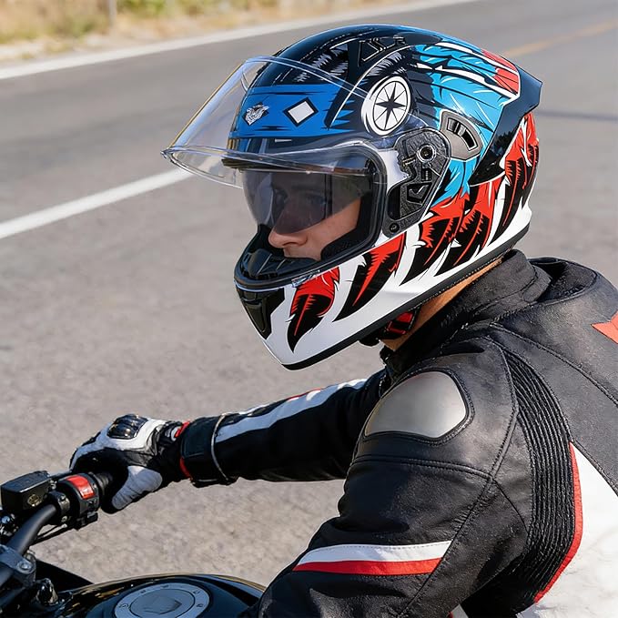 VCOROS Full Face Dual Visor Motorcycle Helmet for Adults Motorbike Street Bike Racing Helmets X9 DOT Approved with Black Visor