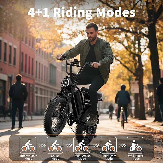2000W Peak Electric Off Road Bike for Adults,Electric Dirt Bike,E Bike 20 * 4" Fat Tire,All Terrain 32 MPH Top Speed,Ebike Up 80 Miles Range,48V Removable Battery,Certified by UL2849