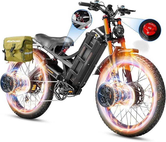eAhora 5600W Romeo Pro 3 Dual Motor Electric Bike for Adults 50MPH, 60V70A, 26x4 Fat Tire Full Suspension All Terrain Ebike for Men Women, Up to 200 Miles for Snow Off-Road Commuter Mountain E-Bike