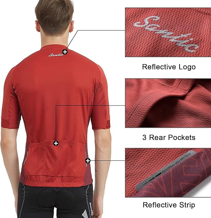 Santic Men’s Cycling Jersey Short Sleeve Bike Shirts for Men Bicycle Jacket with Pockets Breathable & Quick Dry Yorkson