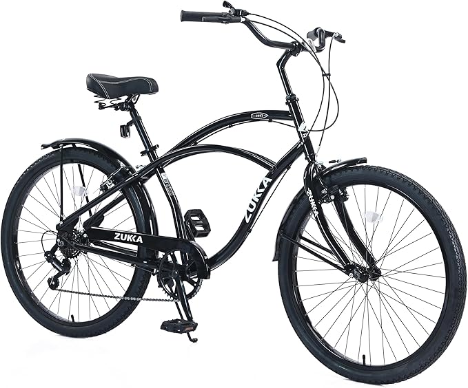 26 Inch Beach Cruiser Bike for Women/Girls/Men/Senior/Adults, City Hybrid Bike 7 speeds Steel Frame Commuter Bike for Women Men Senior, 7 Colors