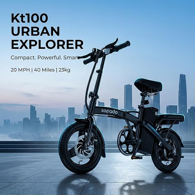 Folding Electric Bike for Adults,750W Peak Motor Mini Ebike,20mph Speed,36V 10.4ah Battery, 20-40 Miles Range,14'' Foldable Electric Bicycle for Riding Commute (Black)