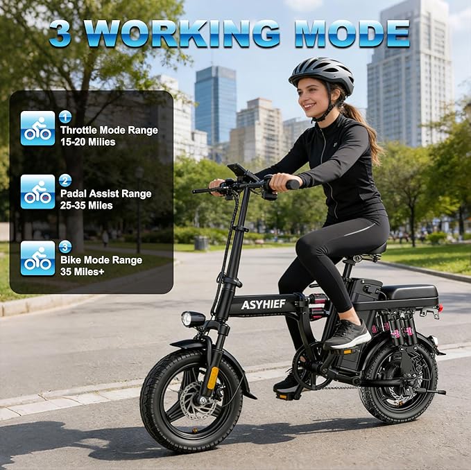 1200W Folding Electric Bike for Adults, 24MPH & 48V Removable Battery, 14" Commuter Ebike with 10 Shock Absorbers, Dual Disc Brakes