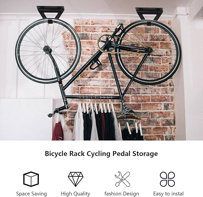 2 Pack Bike Rack Wall Hook Wall Mount Bike Hook Holder Storage Rack for Indoor Storage and Garage Organization Flip-Up Bicycle Rack with EVA for Bicycles - Mountain (Triangle Black)