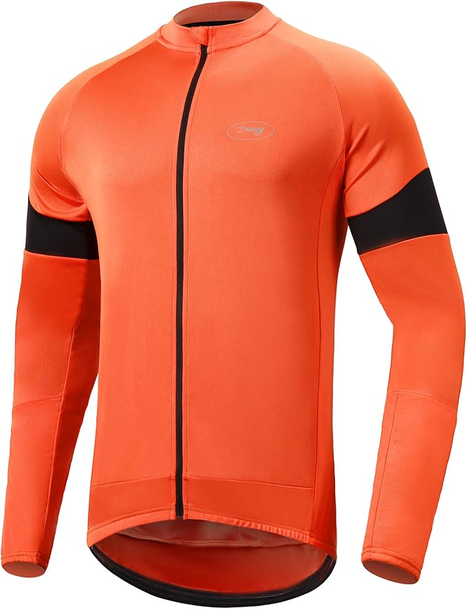 Dooy Men's Cycling Bike Jersey Long Sleeve Full Zipper Biking Shirt with 3 Rear Pockets, Breathable MTB Shirts Basic Series