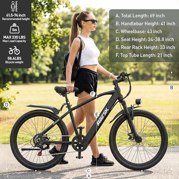 Electric Bike 24" / 26", 22Mph Speed & & Peak 750W Motor, 360Wh Lithium Battery & 7-Speed Gear, Max Range 40+ Miles(Pedal-Assist), Electric Mountain Bicycle for Adults Women Men