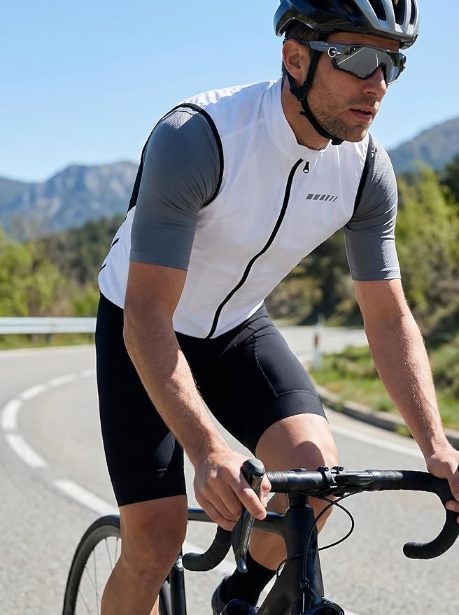 qualidyne Men's Windproof Cycling Vest – Lightweight Full-Zip Sleeveless Biking Jacket with Pockets for Cycling, Running