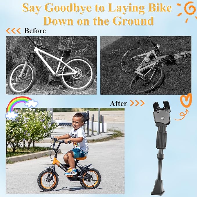 SEISSO Bike Kickstand for Kids Bike 12 14 16 18 20 inch Wheel, Adjustable Rear Mount Bicycle Kickstands, Universal Child Kick Stand for 12"-20" Wheel (Kickstand for 12 14 16 18 20 inch Kids Bike)
