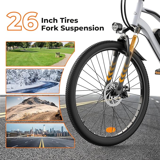 Electric Bike, 750W Peak Motor, 60+ Miles & 20MPH, 26'' Tires E-Bikes, Shock Absorber, Commuting Electric Bike for Adults