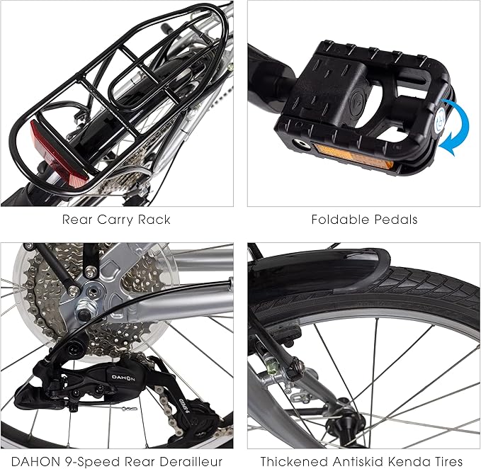 Dahon Mariner D8 Folding Bike, Lightweight Aluminum Frame; 8-Speed Gears; 20” Foldable Bicycle for Adults