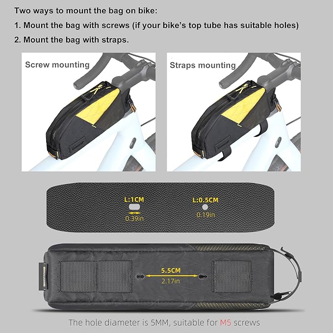 Rhinowalk Bike Frame Bag 1.2L, Waterproof Handlebar Bag with Phone Holder, Small Front Bag with Strap or Screw Mount, Fits Most Bikes – Black