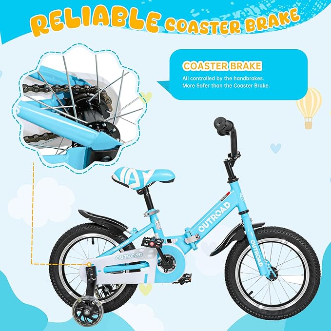 Outroad Kids Bike for Boys Girls Age 3-9 Years Old, 14 16 18 Inch Kid's Bike with Training Wheels, Children Bicycles for Toddler, Blue and Red