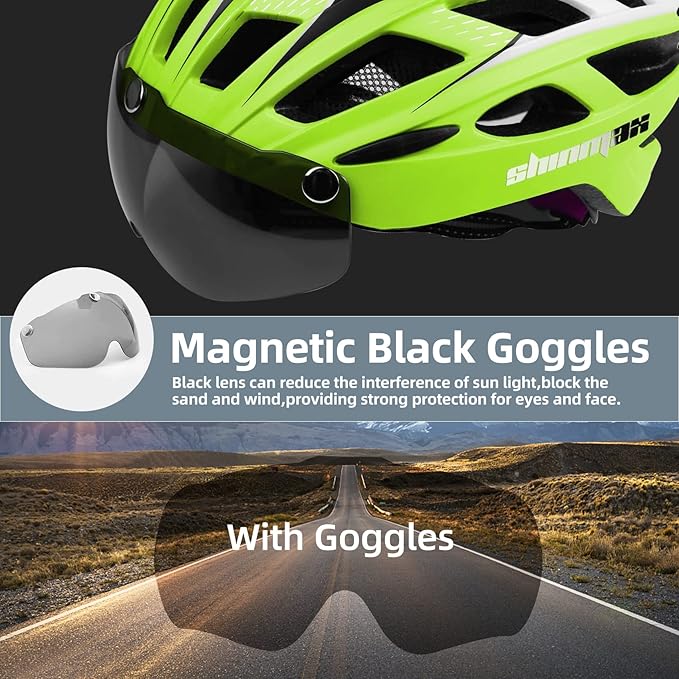 Shinmax Bike Helmet, CPSC/CPC Bike Helmet for Adult Men Women with Magnetic Goggles&Led Back Light Cycling Helmet Adjustable SM-T69