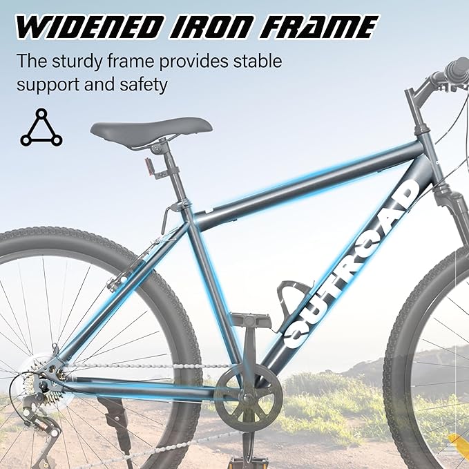 Betterland 26 Inch Mountain Bike, 7-Speed Adult Bike with Dual V Brakes, Outdoor Cycling Bike with High Carbon Steel Frame and Front Suspension, Adjustable Ergonomic Seat for Bicycle
