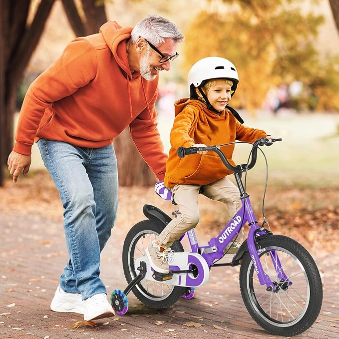 Outroad Kids Bike for Boys Girls Age 3-9 Years Old, 14 16 18 Inch Kid's Bike with Training Wheels, Children Bicycles for Toddler, Blue and Red