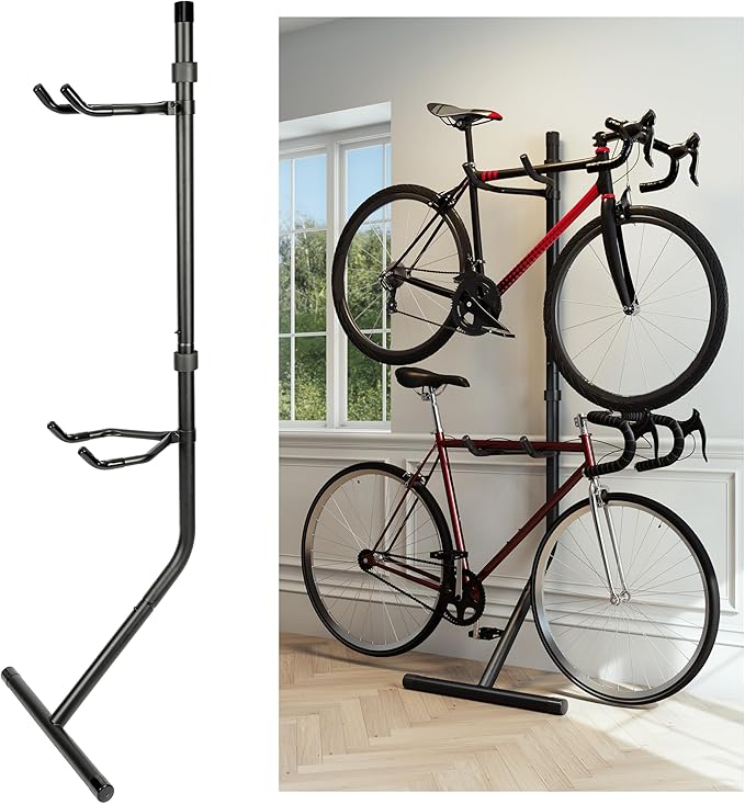 KUAFU 2 Bike Bicycle Vertical Gravity Hanger Stand, Bike Home Adjustable Storage Rack, In-Home Bicycle Bunk for Garages or Apartments,80 lbs