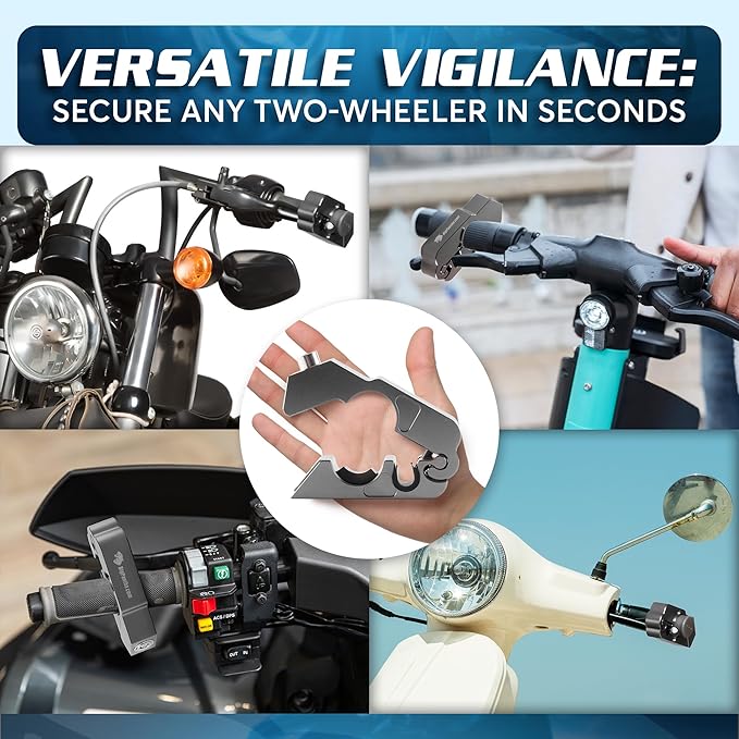 Motorcycle Grip Lock - Heavy Duty Brake/Handlebar/Throttle Security for Bikes, Scooters, Mopeds, or ATVs in Under 5 Seconds - Anti-Theft Device With Free Holster (Silver)