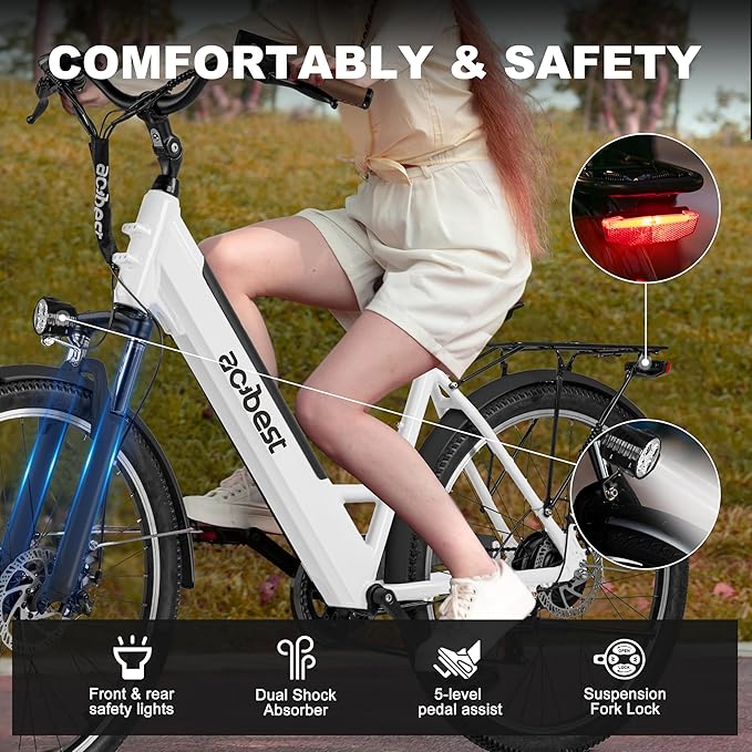 ACTBEST Core-Swept Electric Bike for Adults - 468Wh Removable Battery, Peak 750W Brushless Motor Cityrun Ebike,Up to 50 Miles, 26" Step Thru Commuter Electric Bicycle, with 7 Speed, E-Bikes