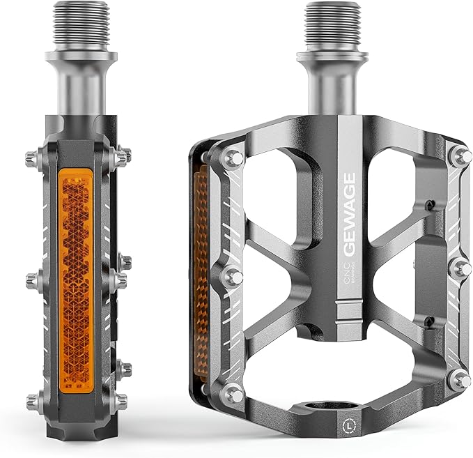 Mountain Bike Pedals - 3 Bearings Bicycle Pedals with Reflectors - 9/16” CNC Machined Flat Pedals with Removable Anti-Skid Nails for Road Mountain BMX MTB Bike