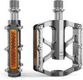 Mountain Bike Pedals - 3 Bearings Bicycle Pedals with Reflectors - 9/16” CNC Machined Flat Pedals with Removable Anti-Skid Nails for Road Mountain BMX MTB Bike