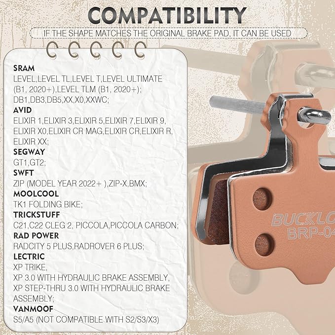 BUCKLOS Bike Disc Brake Pads-Bicycle Disk Brake Pads for Sram Avid Elixir E1 E3 E5 E7 E9 ER ER CR Mag Level TL T Sram XX X0 X7 X9 XXWC DB1 DB3 DB5 for Mountain Bike/Ebike/Road Bike/Scooter