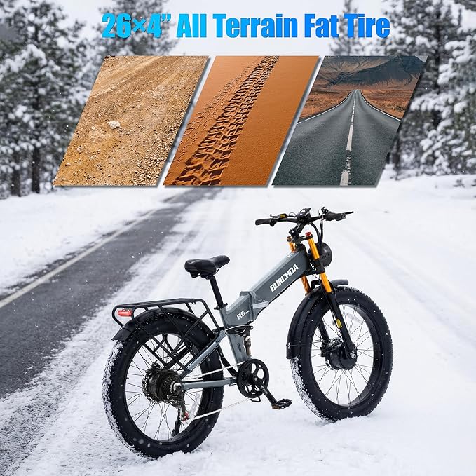 2026 Upgraded Dual Motors AWD Electric Bike for Adults 5000w/3000W/1500W Motor Dirt Ebike 40MPH/30MPH 52V/48V 30Ah/20Ah Battery Up to 90 Miles Long Range 26" Fat Tire Bicycle for Commute Mountains