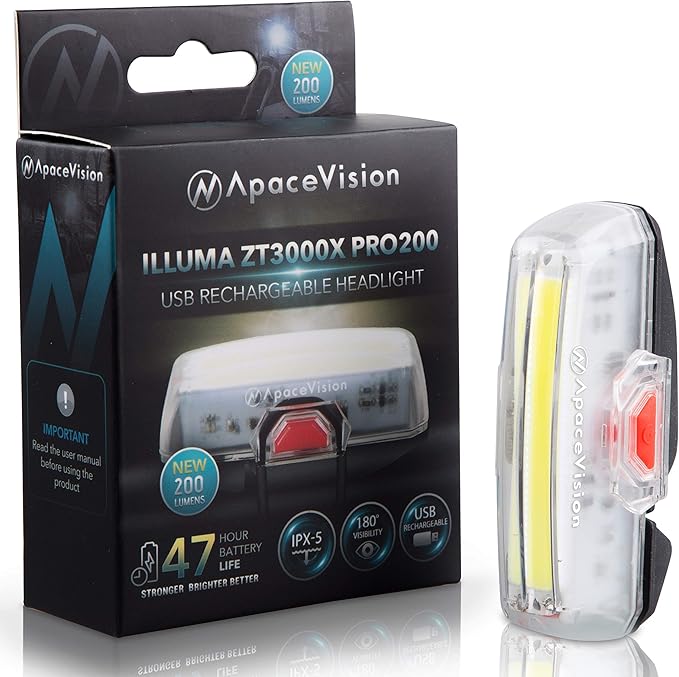 Apace Illuma ZT3000 USB Rechargeable Front Bike Light with 200 Lumens Light for Optimal Visibility on Bike