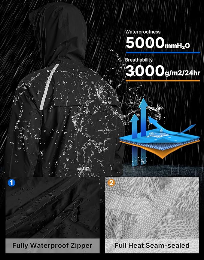 Bikewa Men's Cycling Rain Jackets Waterproof Running Bike Windbreaker Lightweight Packable Hooded Jacket
