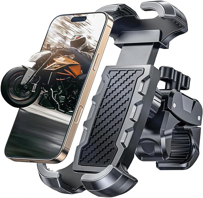 2026 Upgrade Motorcycle Phone Mount [Heavy-Duty Clamp & 360° Rotation], Super Stable Bike Phone Holder for iPhone 17/16/15/14 & 4.7-6.8" Phone, Phone Holder for Bike/Bicycle/Motorbike/Scooter