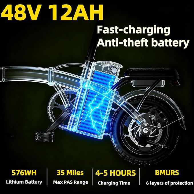 Foldable Electric Bike for Adult, 500W Brushless Motor | 19.88MPH | 14" Mini Ebike | Shock Absorbers | 48V10.4AH Removable Battery | Pedal Assist | Dual Disc Brake | 35 Miles Range | Commuting E Bikes