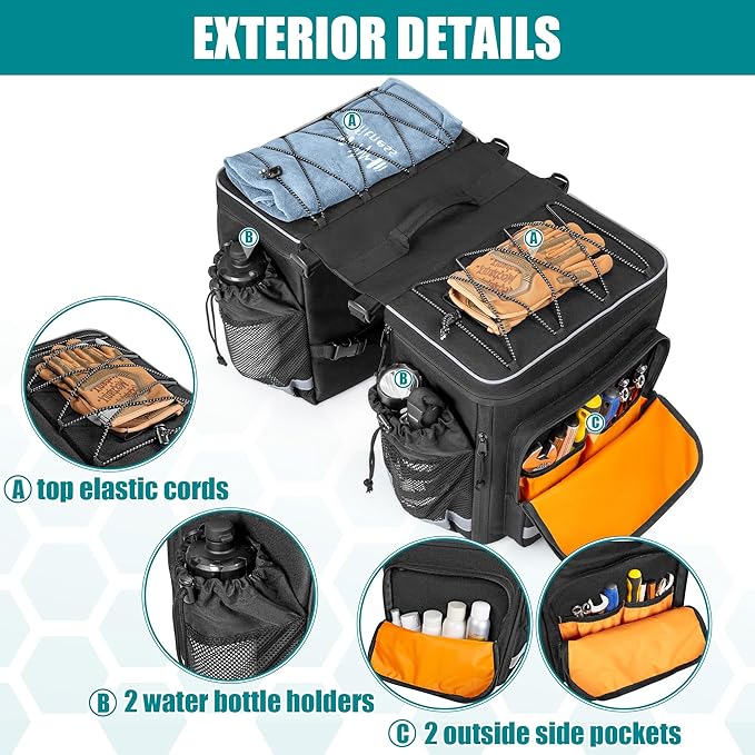50L Bike Panniers with a Rain Cover, Bike Saddle Bag with Expandable Compartment and Multiple Pockets, Black