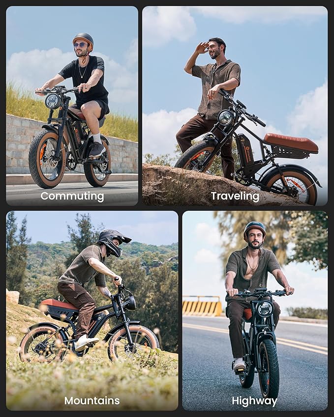 isinwheel Electric Bike Adults 750/1500W Ebike 20/28MPH, 55-75 Miles Electric Motorcycle with 10.4/13AH Battery, 20" Fat Tire Electric Dirt Bike 7-Speed E-Bike Full Suspension, R/L Turn Headlight