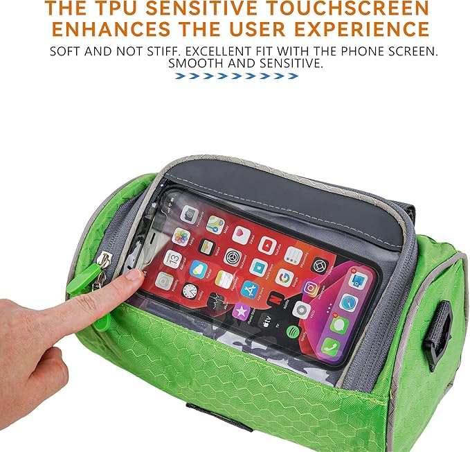 Bike Handlebar Bag with Touchscreen, Waterproof Bicycle Front Bag for Phone Storage, Compact Handlebar Pouch for Road, Mountain & Electric Bikes
