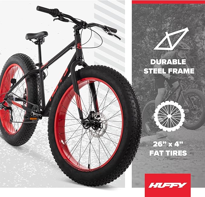 Huffy Mountain Bikes for Men, 26/27.5 Inch Sizes, Multiple Speeds, Suspension Available, Fat Tire Option, Sleek Graphics, Disc Brakes Available, Adjustable Comfort Saddle, Durable, Multiple Colors
