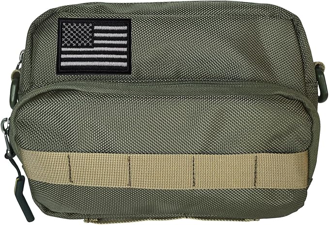 Larswon Motorcycle Handlebar Bag – Water Resistant Front Fork Pouch Storage Compatible with Cruiser, Softail, Dyna, Sportsters, Dirt Bike & Bicycle | Detachable Strap | Customizable Patch Green