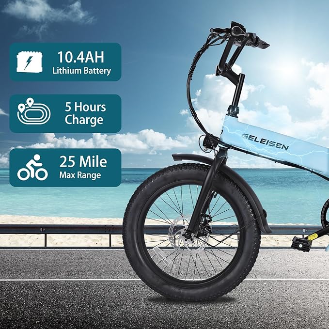 Folding Electric Bike for Adults, 20"×3.0 Fat Tire Electric Bicycle, 374.4Wh Battery Ebike, 20MPH Electric Cargo Bike with LCD Color Display & 6 Speed Gears (Fits for 5'0"+)