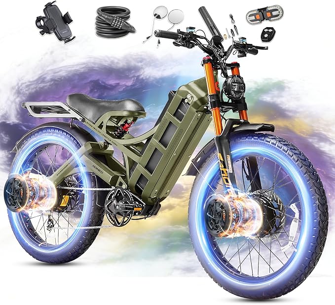 eAhora 2026 Romeo Pro3/2 50/46Mph Ebike 5600/4000W Dual Motor 200+Miles Electric Bike for Adults, 52V/70Ah 60V/80Ah Long Range 26 * 4.0" Fat Tire Full Suspension Electric Mountain Bike