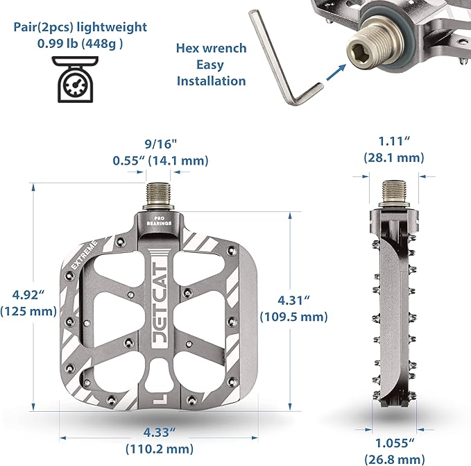 Mountain Bike Pedals Flat - MTB Pedals Flat, Bicycle Pedals, Road Bike Pedals, BMX Pedals, for BMX MTN Road Gravel EBike, Specialized Parts, Adults, Aluminum Metal Stamp 9/16"