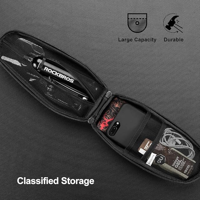 ROCKBROS Top Tube Bike Bag Bike Front Frame Bag EVA Bicycle Bag Bike Accessories Pouch Storage Pack Water Resistant Bike Phone Bag Below 6.2"/6.5" for Mountain Road Bike