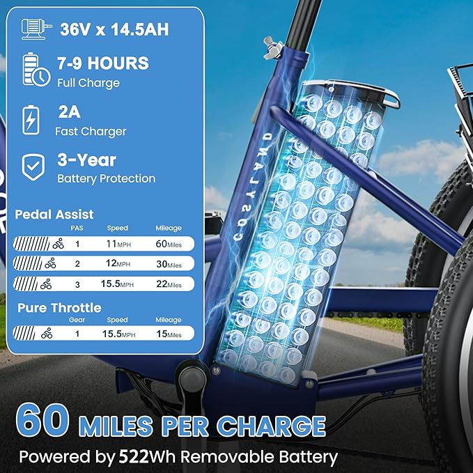 MOONCOOL MONCOOL Adult Electric Tricycle, 350W Front Drive Motor (Peak 700W), 15.5MPH E-Trike with Removable 36V 14.5Ah Battery, 60 Miles Range, 24/26 Inch 7-Speed 3 Wheel Electric Bike, Large Basket